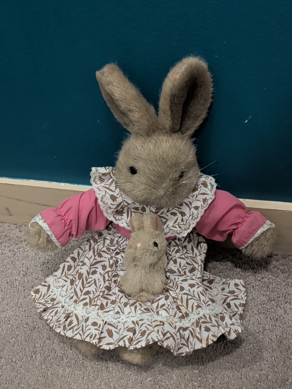 Vintage The Heritage Collection 1990 Ganzbros Mama and Baby rabbit plush Bunny